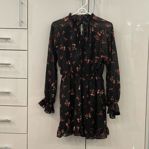 Missguided, size 4, black dress with red floral and polka dot detailing